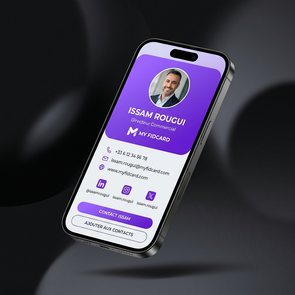 Aperçu d'une carte de visite digitale mobile